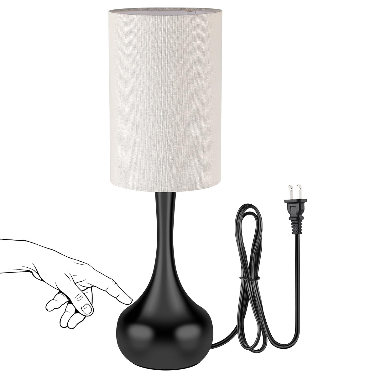 LEDIKON Touch Table Lamp base shows compact, space-saving waterdrop design for small nightstands