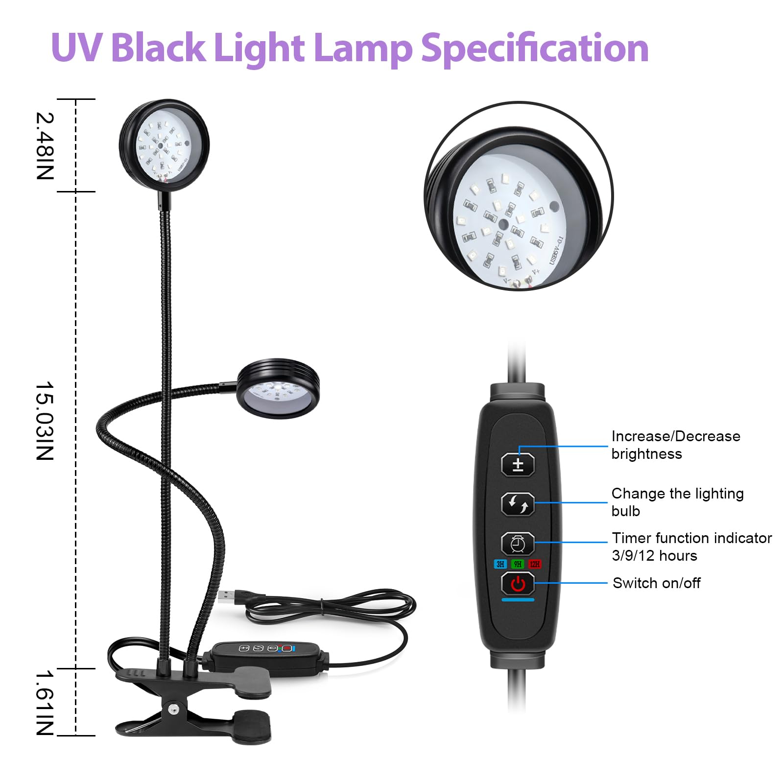 LEDLampsWorld 15 inch gooseneck flexible arm for precise UV lighting