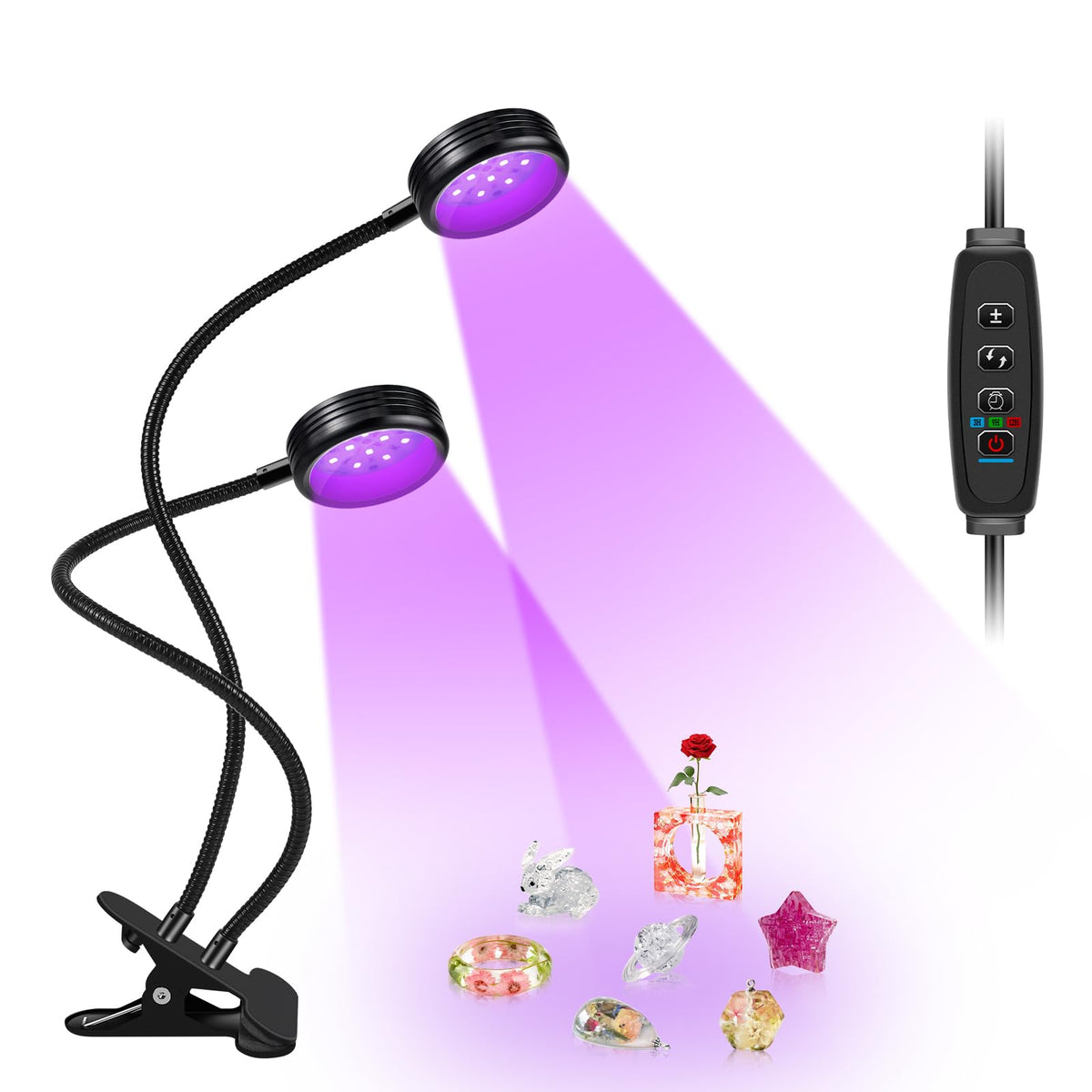 LEDLampsWorld USB UV black light dual head for resin art and posters