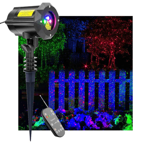 LEDMall Christmas laser projector outdoors with RGB fireflies for festive illumination.