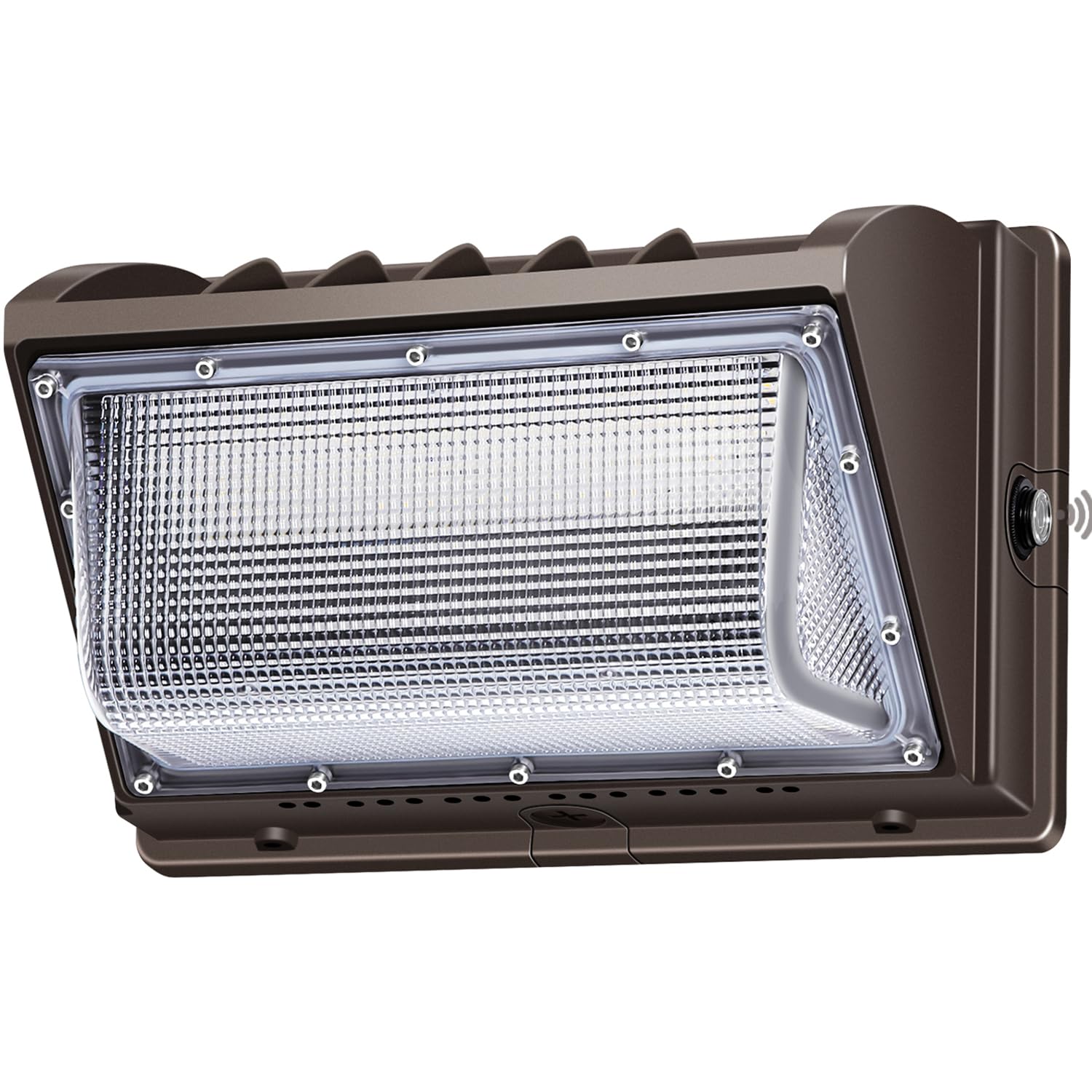 LEDMO 150W wall pack front view showing compact outdoor lighting for buildings.