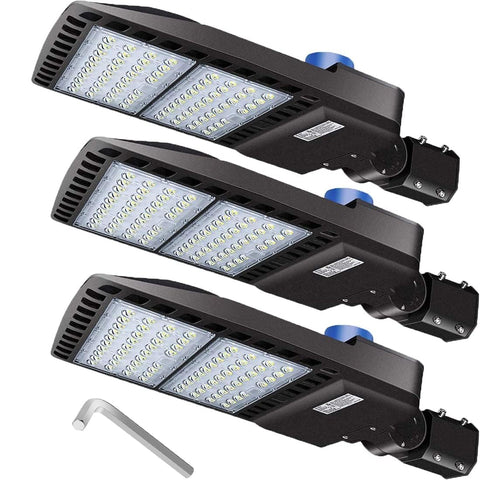 Ledmo 3-pack LED parking lot lights with photocell for automatic dusk-to-dawn operation