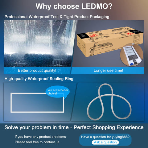 Ledmo 36000 lumen brightness lights large driveways and yards clearly.