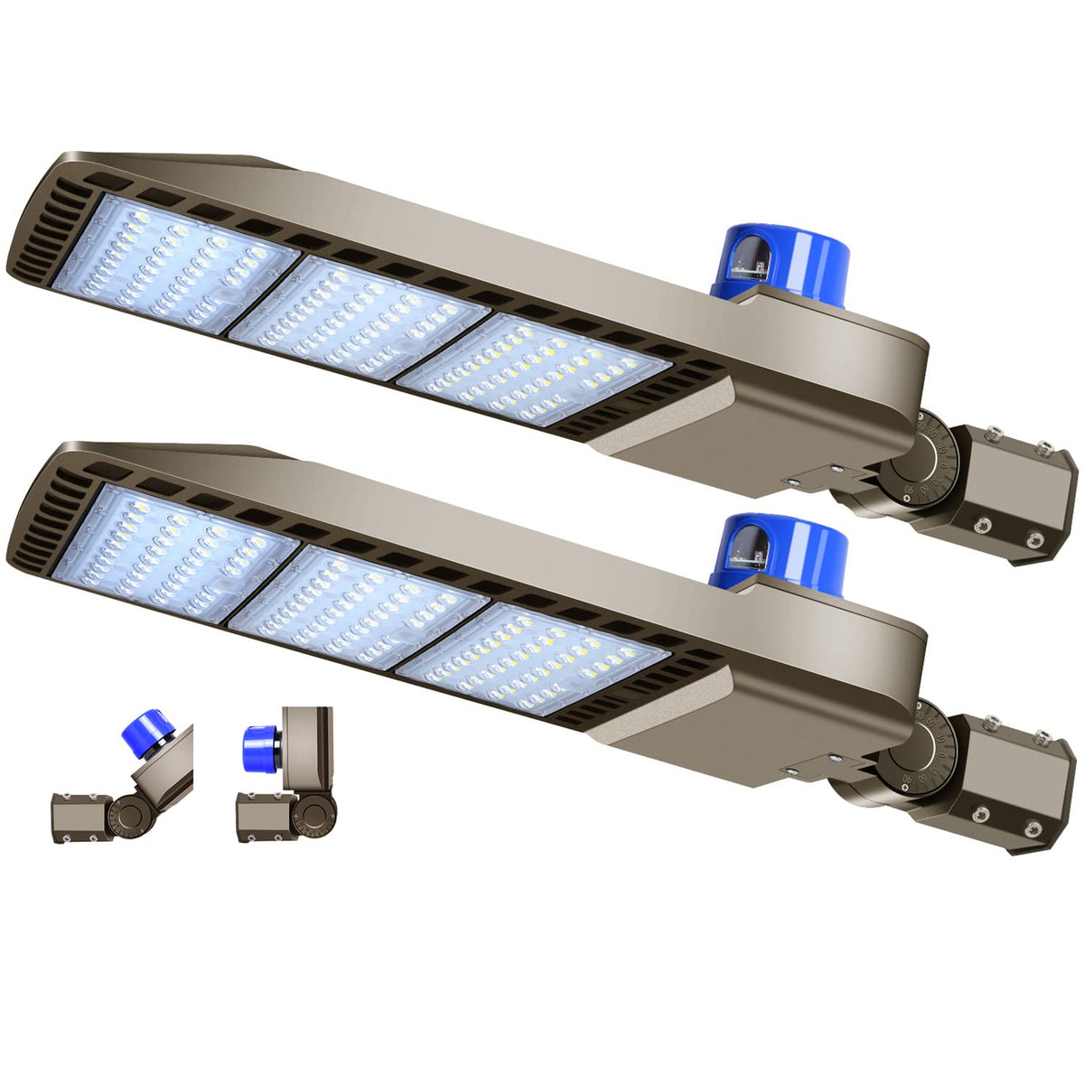 Ledmo 300W parking lot light in packaging, ready for outdoor installation.