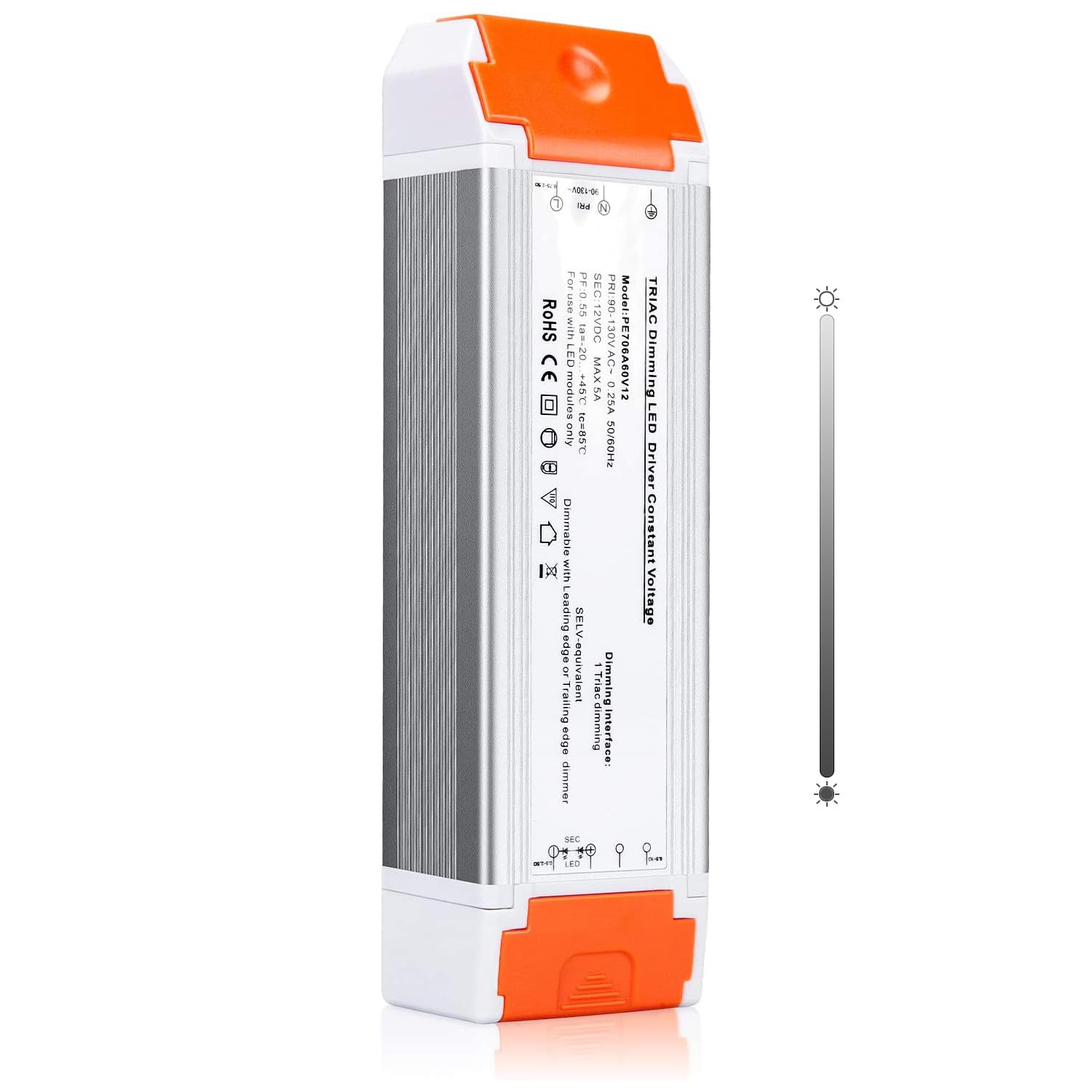 LEDMO Dimmable LED Driver front view, compact form for easy mounting.