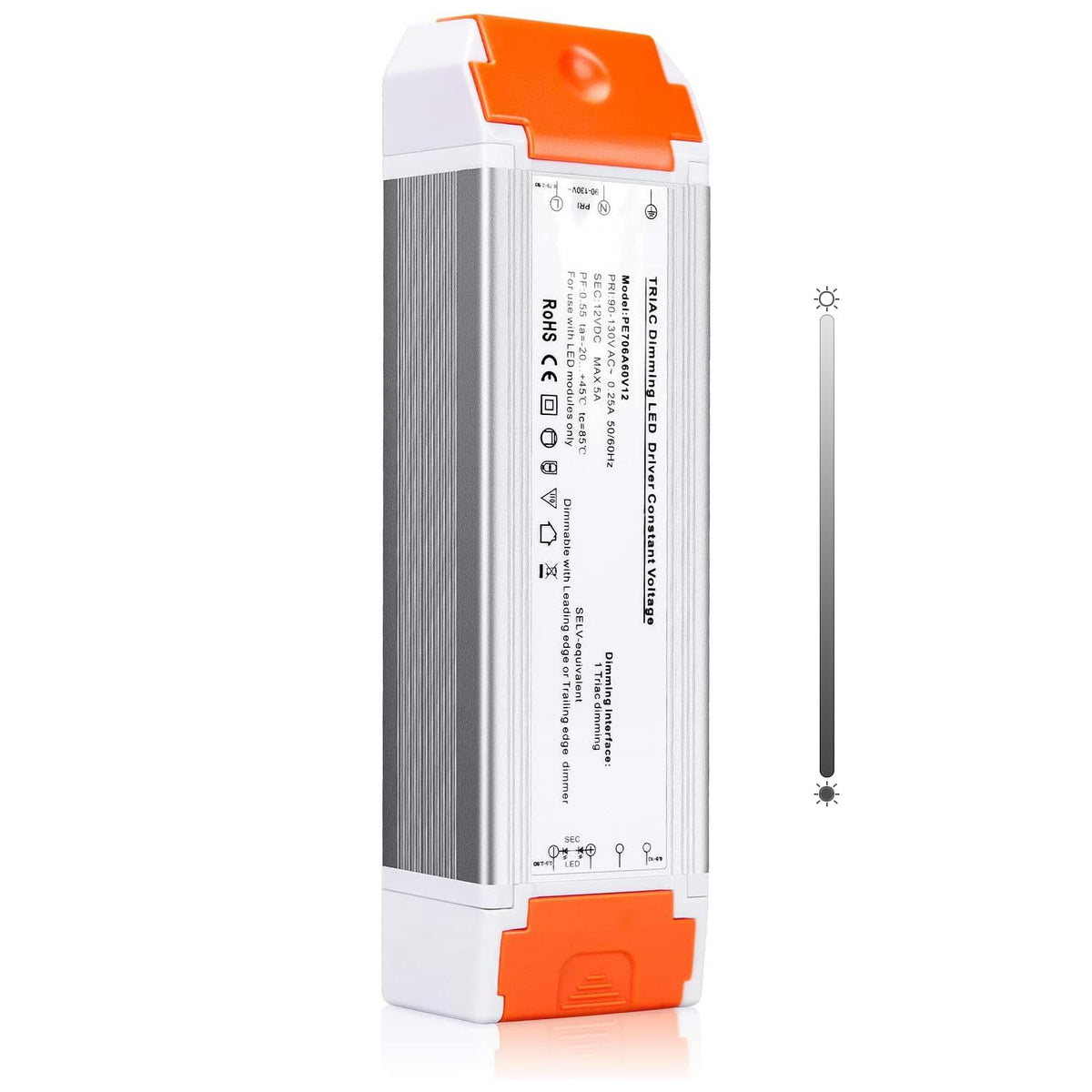 LEDMO Dimmable LED Driver front view, compact form for easy mounting.