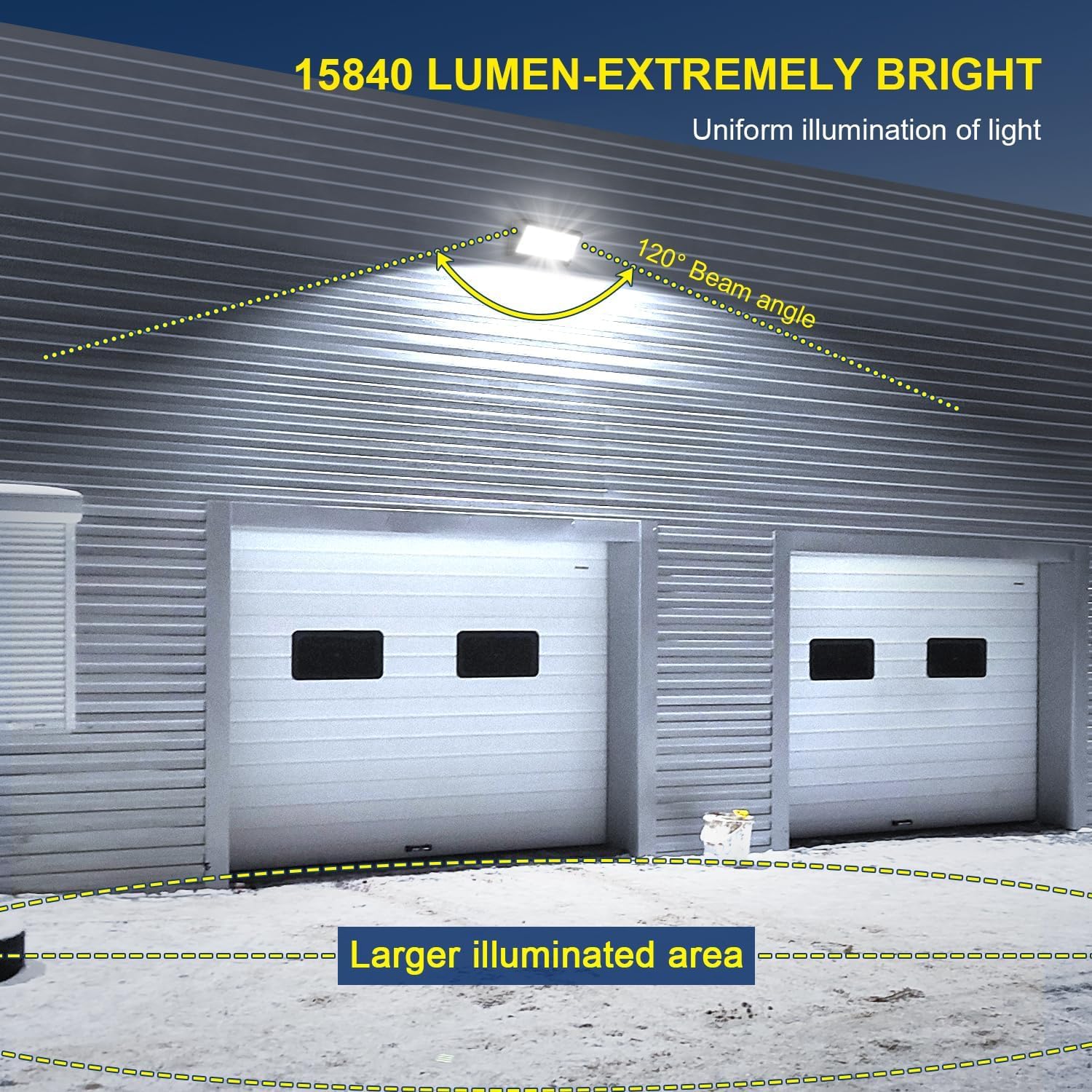 Ledmo outdoor flood light 5000K dusk-lit ideal for parking lots and facades