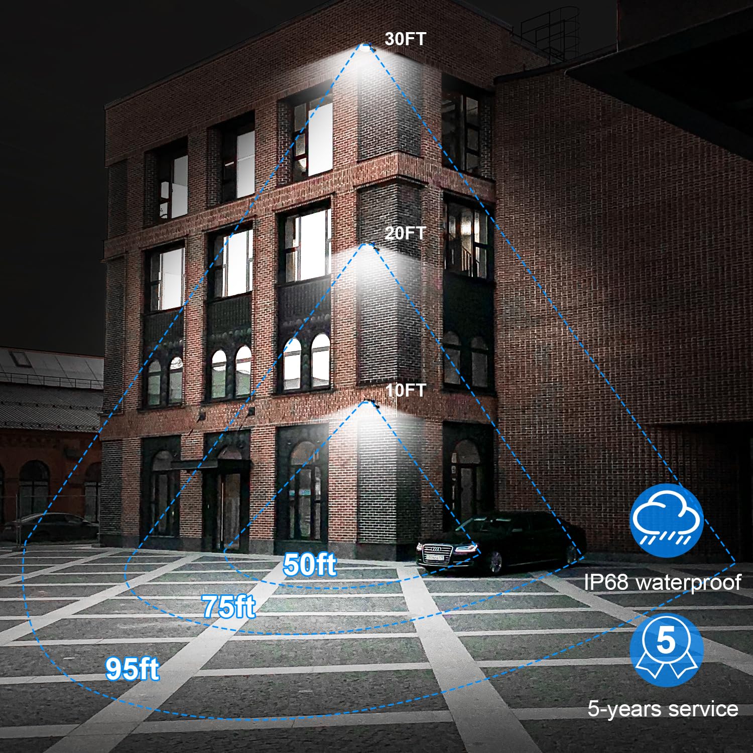 Ledmo outdoor flood light with mounting arms for easy installation