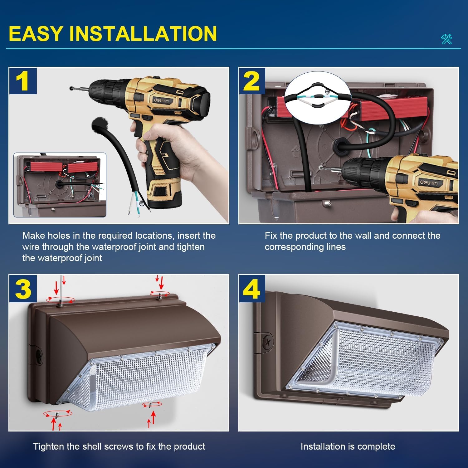 Ledmo wall pack easily mounts to walls with included hardware