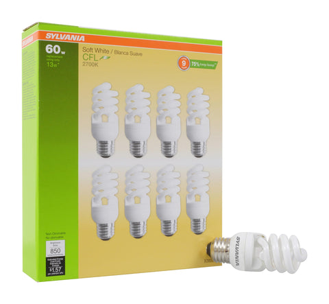 LEDVANCE Sylvania CFL T2 Twist bulb – 850 lumens in soft white for cozy spaces.