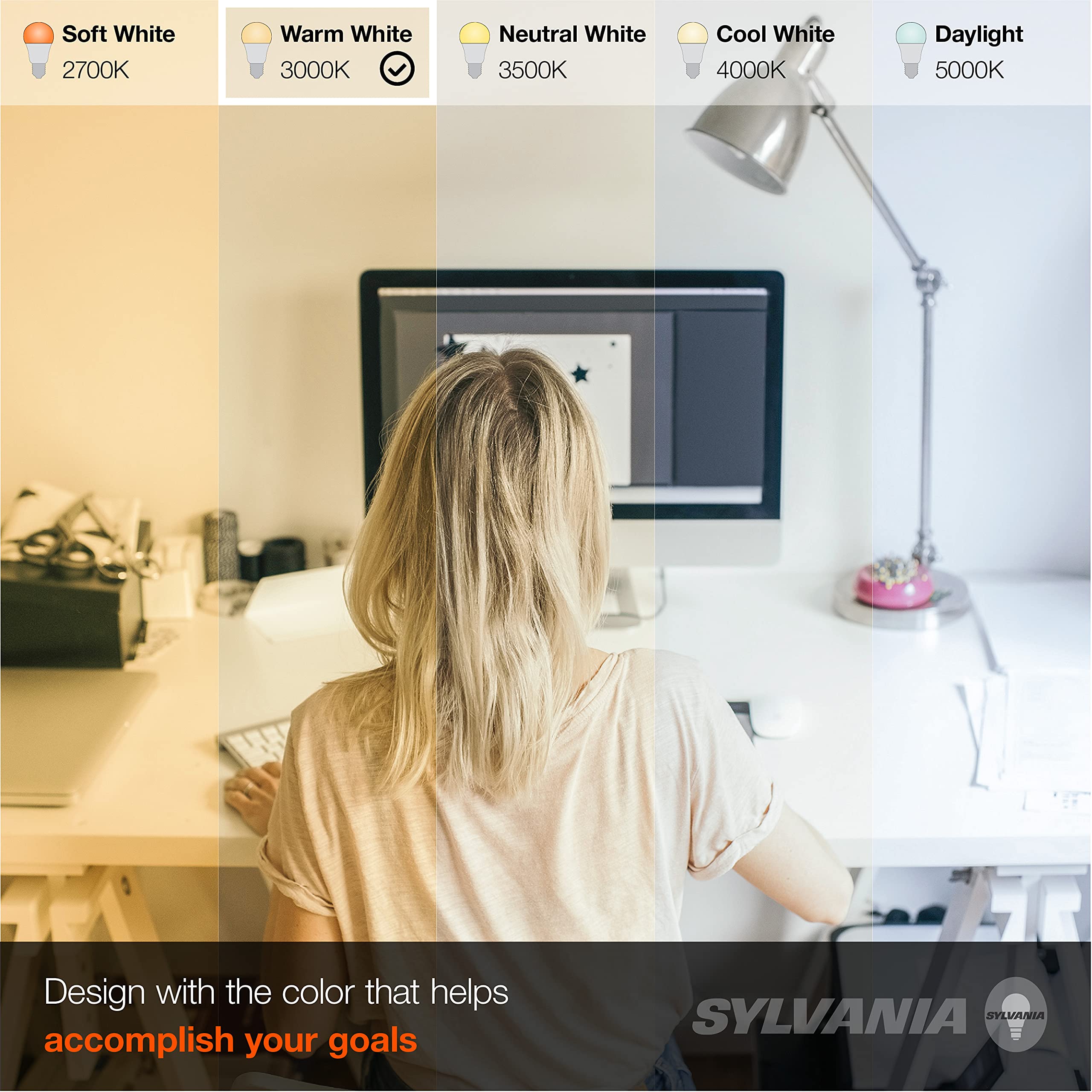 LEDVANCE Sylvania energy-efficient 8.5W design lowers consumption.
