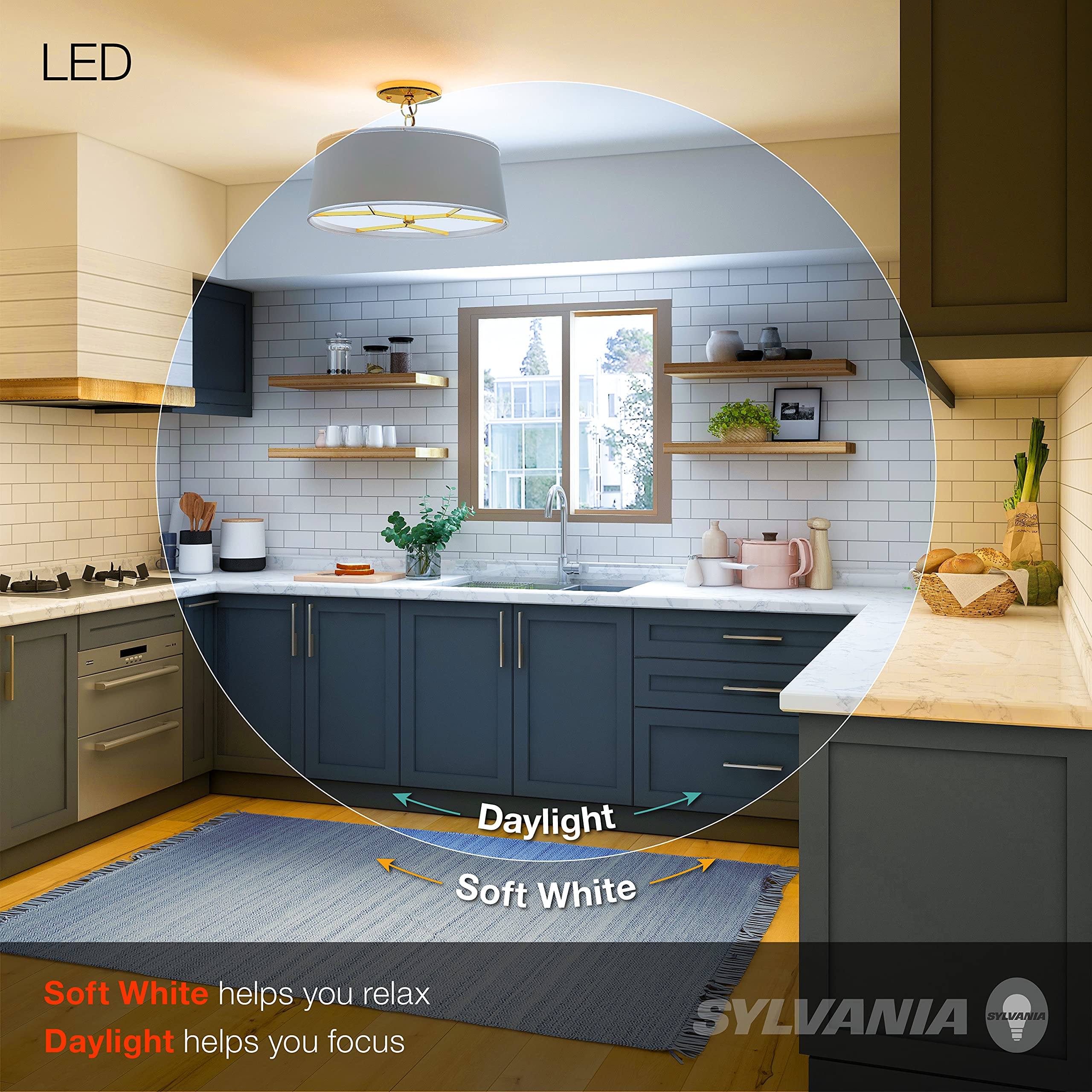 Frosted finish softens glare for comfortable, steady illumination.