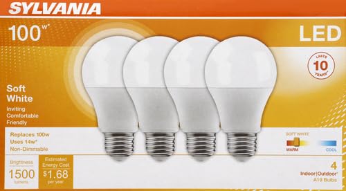 Sylvania A19 soft white 2700K glow in bedside lamp for warm ambiance.