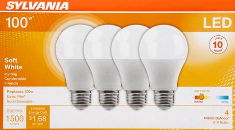 Sylvania A19 soft white 2700K glow in bedside lamp for warm ambiance.