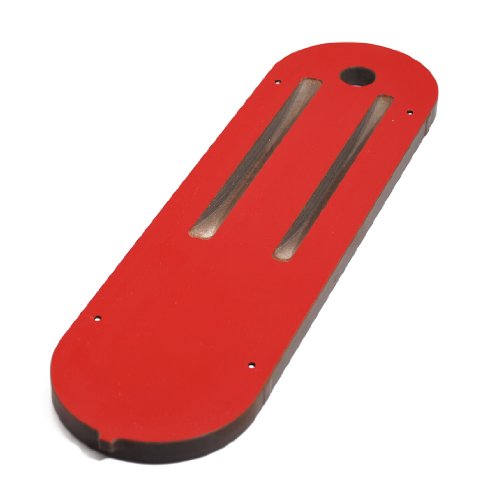 Leecraft DL-1U zero-clearance insert on a Delta saw highlighting rear safety pin for lift-out protection.