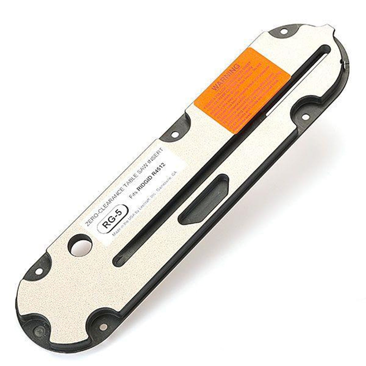 Leecraft RG-5 zero-clearance insert for RIDGID R4512 table saw reduces tear-out and friction.