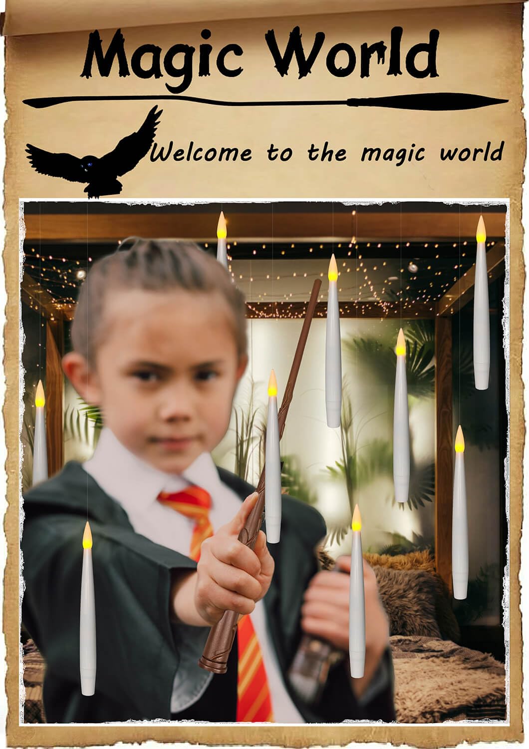 Leejec magic wand remote to power all candles at once.