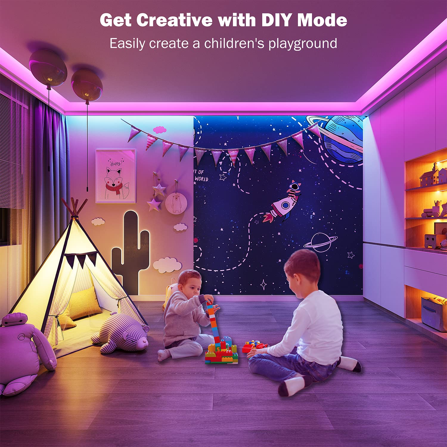 Leeleberd LED strip with 64 scene modes for festive atmospheres.