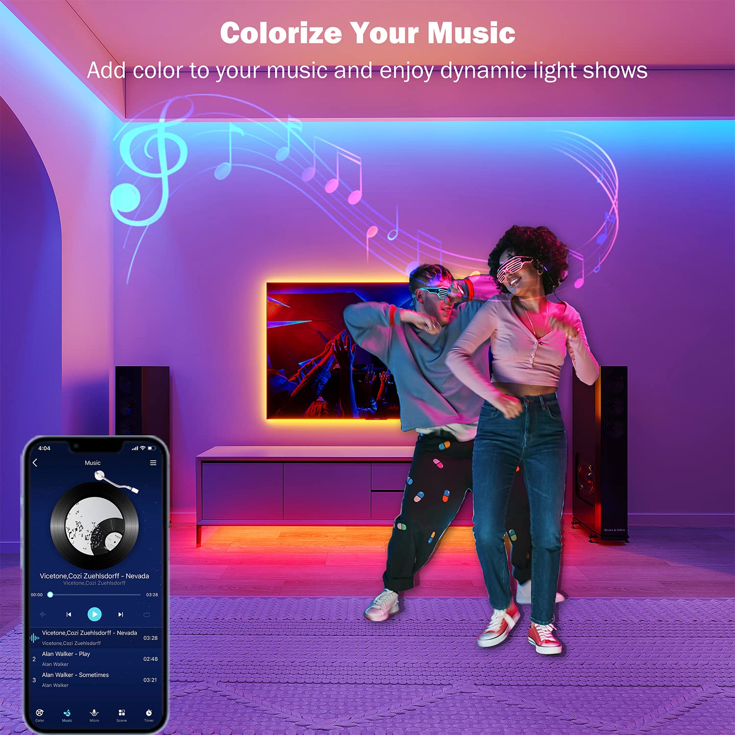 Leeleberd LED strip in music sync mode dancing to the beat.