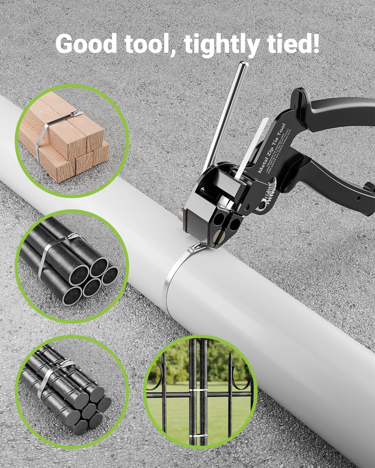 LEENUE metal cable tie gun ergonomic handle reduces hand fatigue.