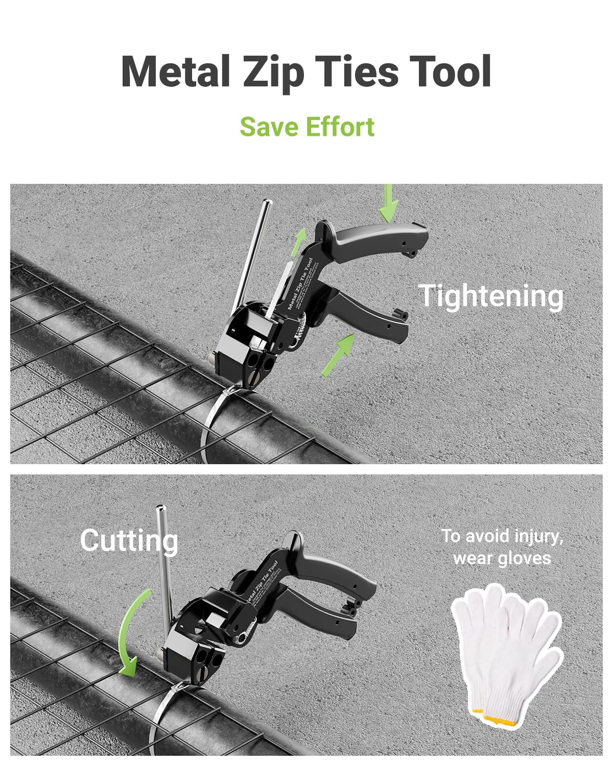 LEENUE metal cable tie gun side angle shows ergonomic design for comfortable use.