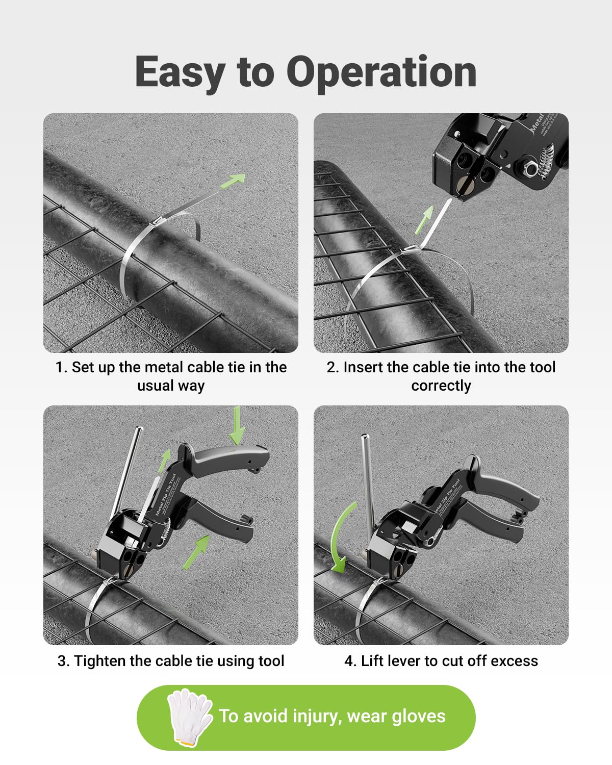 LEENUE metal cable tie gun with metal ties ready for heavy-duty tasks.