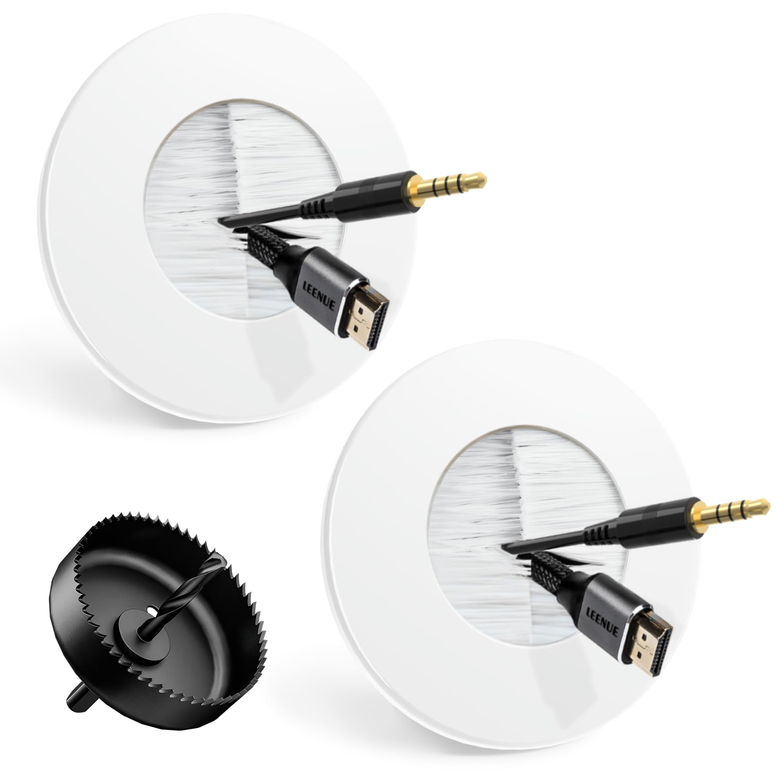 LEENUE wall cable pass-through round plate hides HDMI and speaker cables neatly.