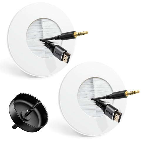 LEENUE wall cable pass-through round plate hides HDMI and speaker cables neatly.