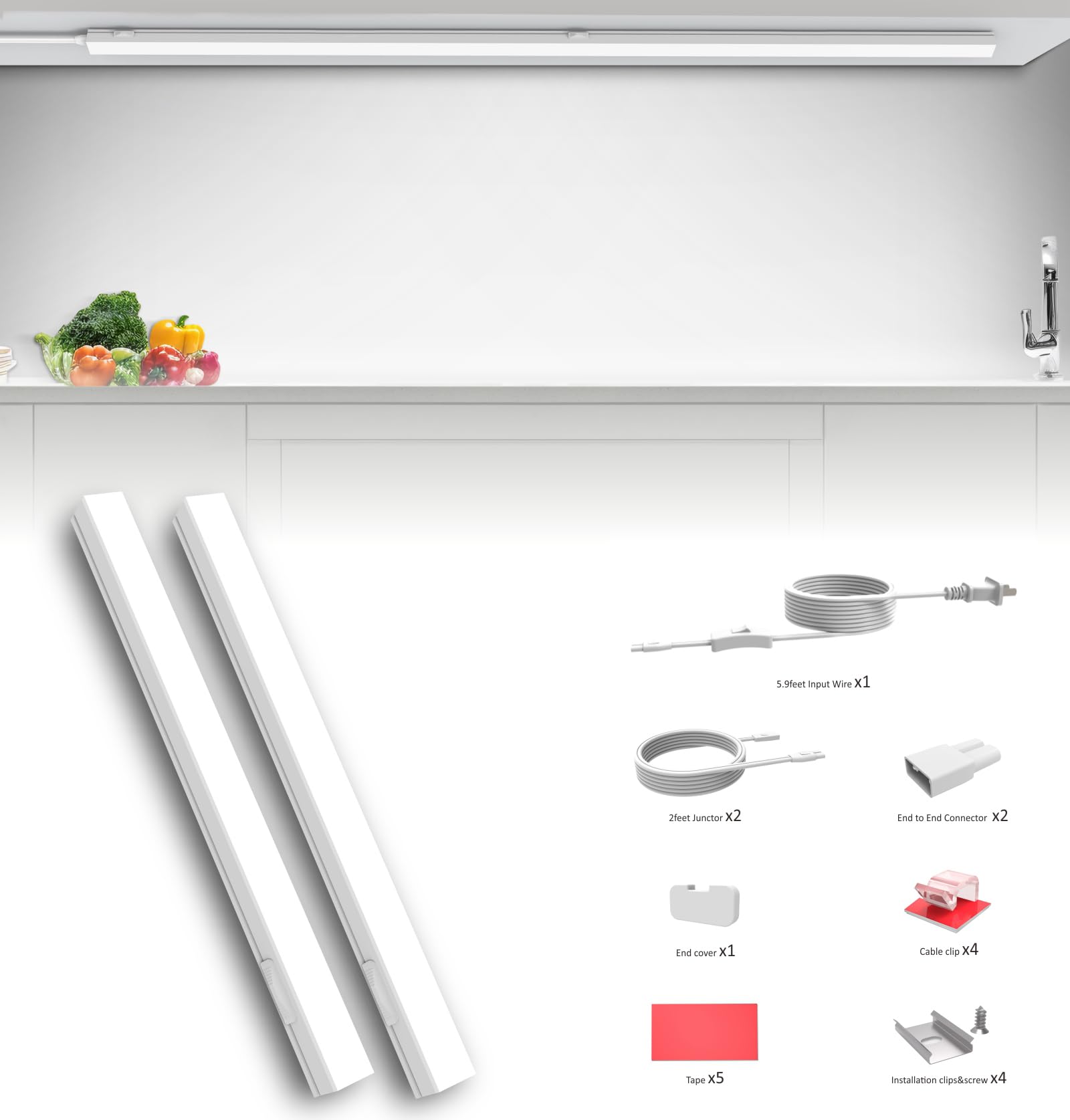 Bright neutral light supports kitchen counters and shelves