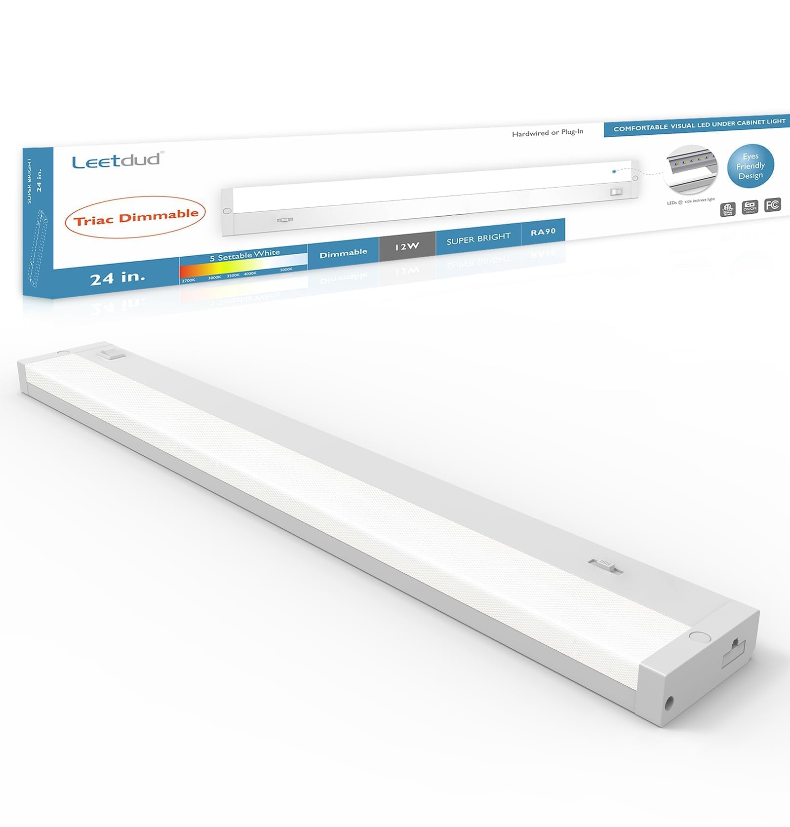 Leetdud LED under-cabinet light angled view for bright kitchen task lighting