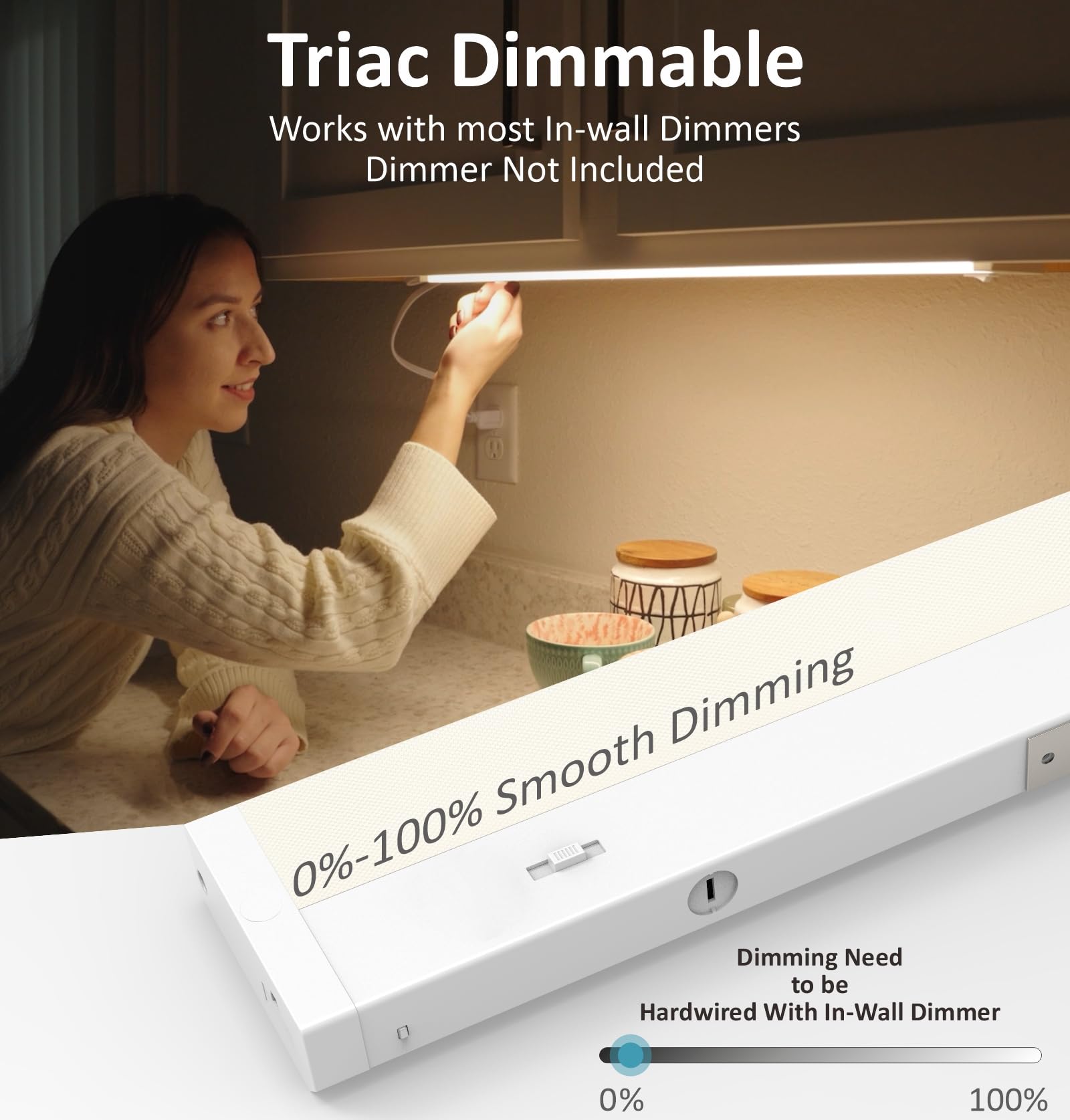 Leetdud LED under-cabinet lighting dimmable control area for adjustable brightness.