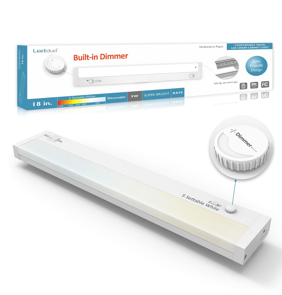 Leetdud under-cabinet light with plug-in dimmer for adjustable countertop illumination