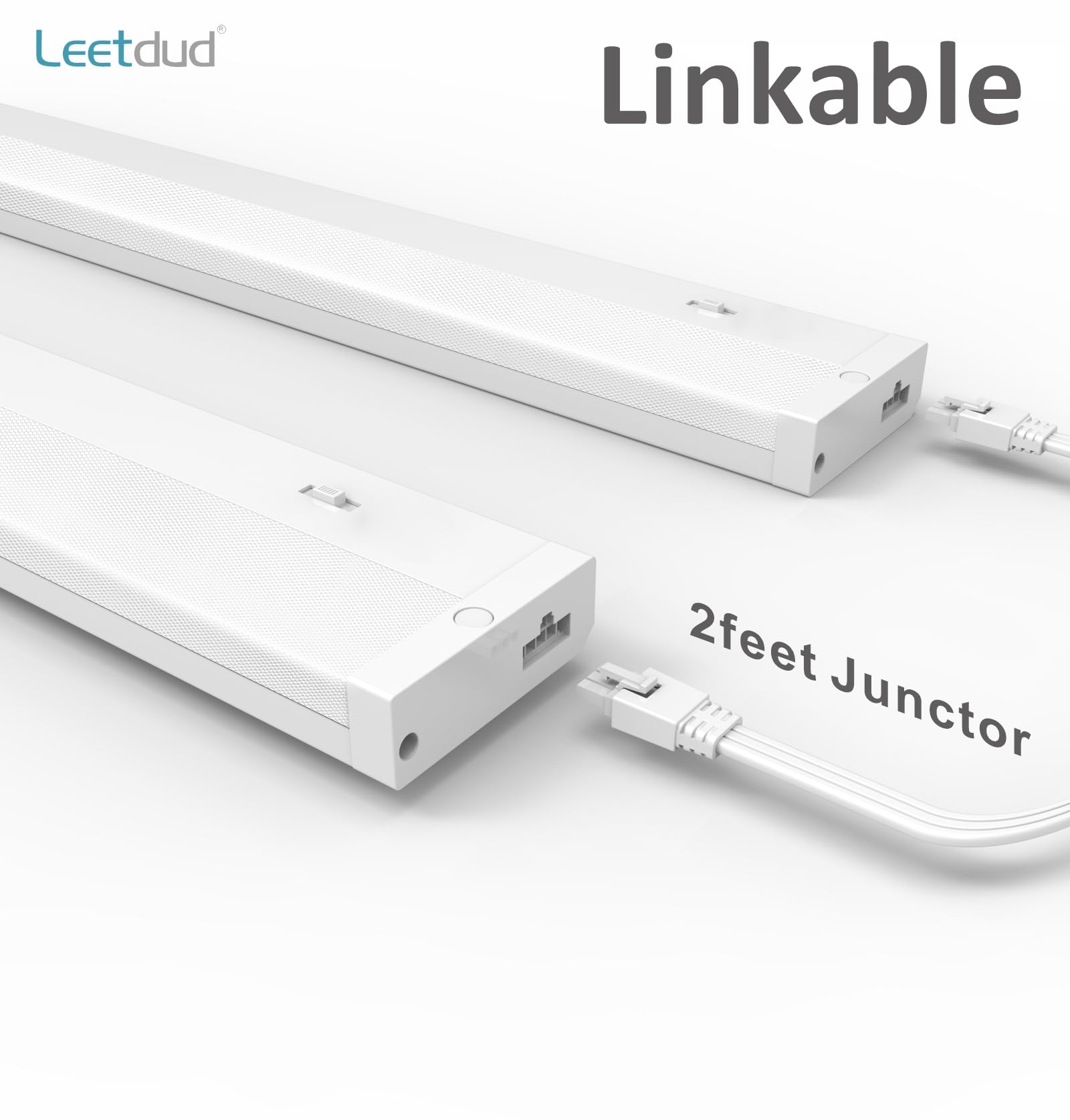 Leetdud under-cabinet lighting linkable junction for seamless extension.