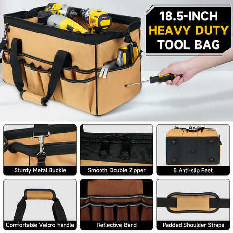 LEFOR·Z brown tool bag bottom with non-slip feet reduces ground contact