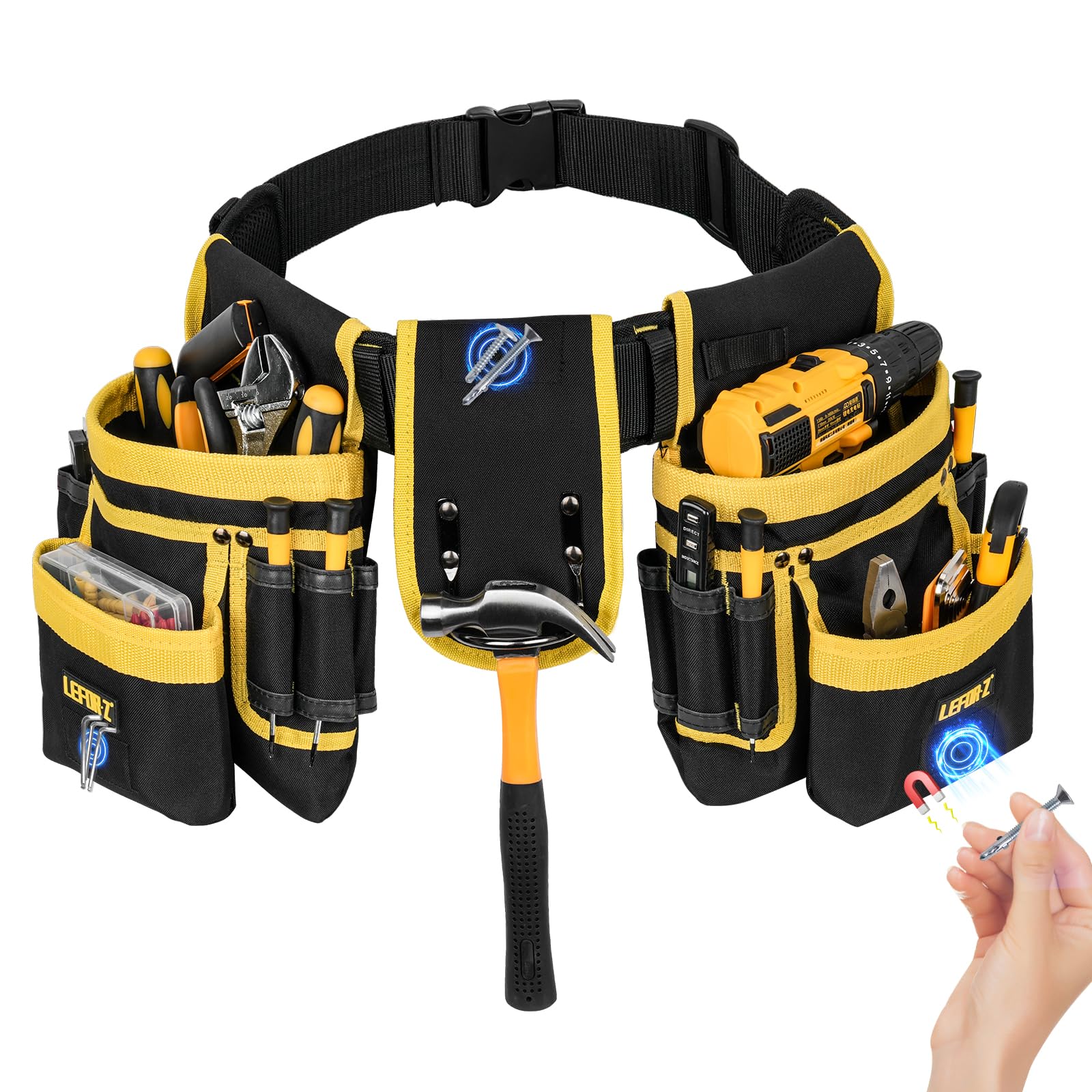 LEFOR-Z tool belt with magnetic pouch keeps nails within reach on the job