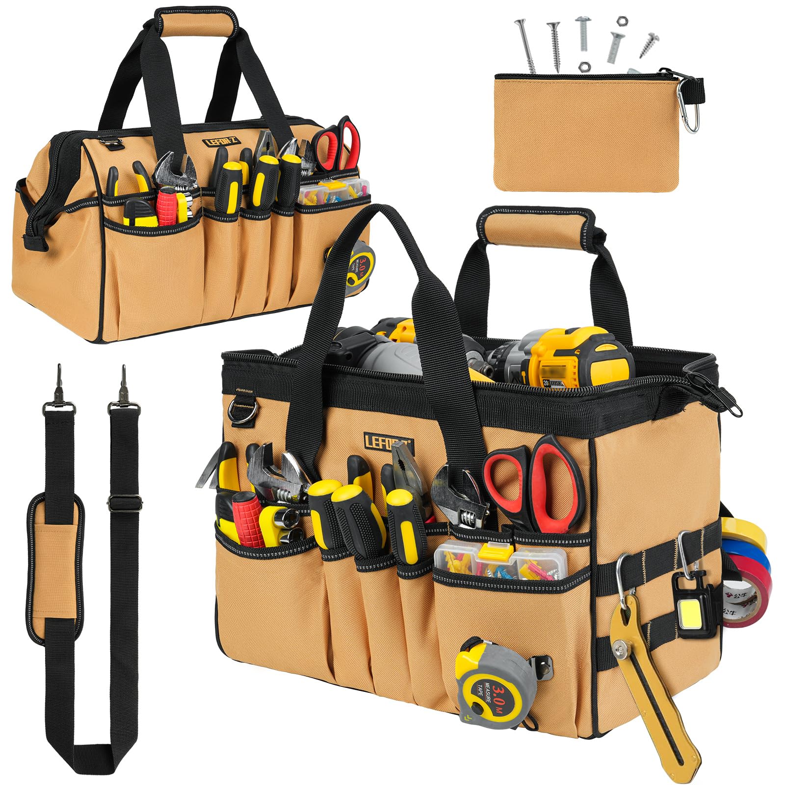 LEFOR·Z 15-inch tool bag wide mouth for quick access to tools.