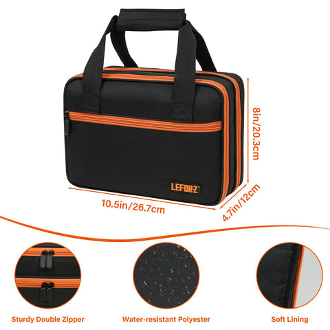 Large-capacity layout holds test kits, wires, and batteries.