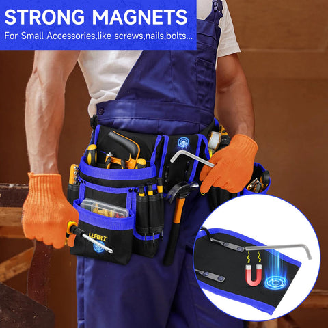LEFORZ magnetic pouches on the front keep nails and screws secure.