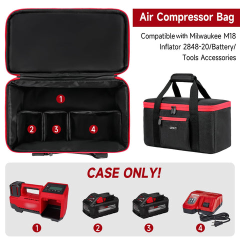 LEFOR·Z inflator case interior with separate compartments for charger and battery.