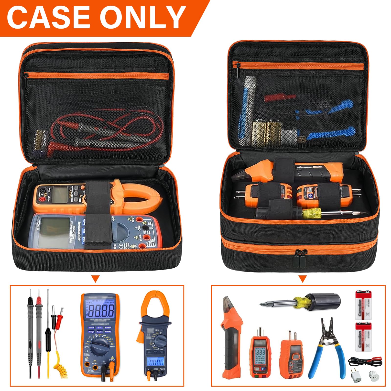 Six elastic bands secure Klein tools during transport.