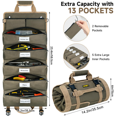 LEFOR·Z tool bag interior shows 13 pockets for organized tools