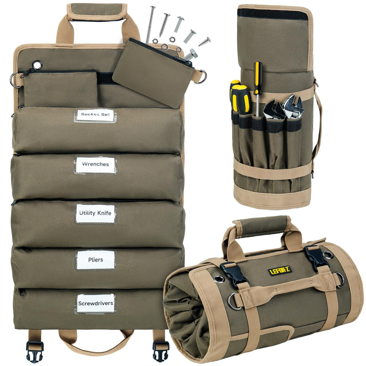 LEFOR·Z tool bag large roll-up organizer with rugged 1000D fabric