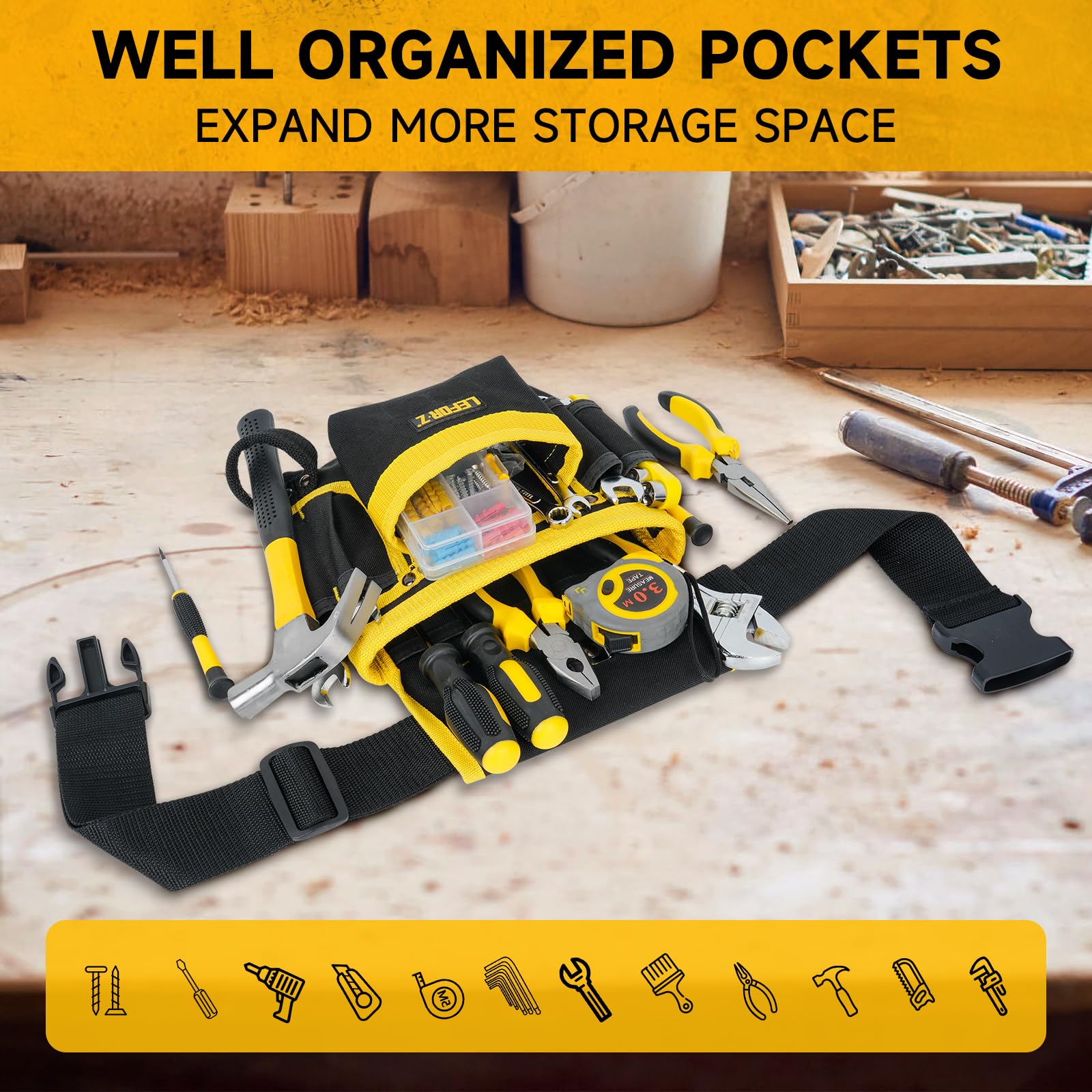 LEFOR·Z 12-pocket design holds essential tools in easy reach.