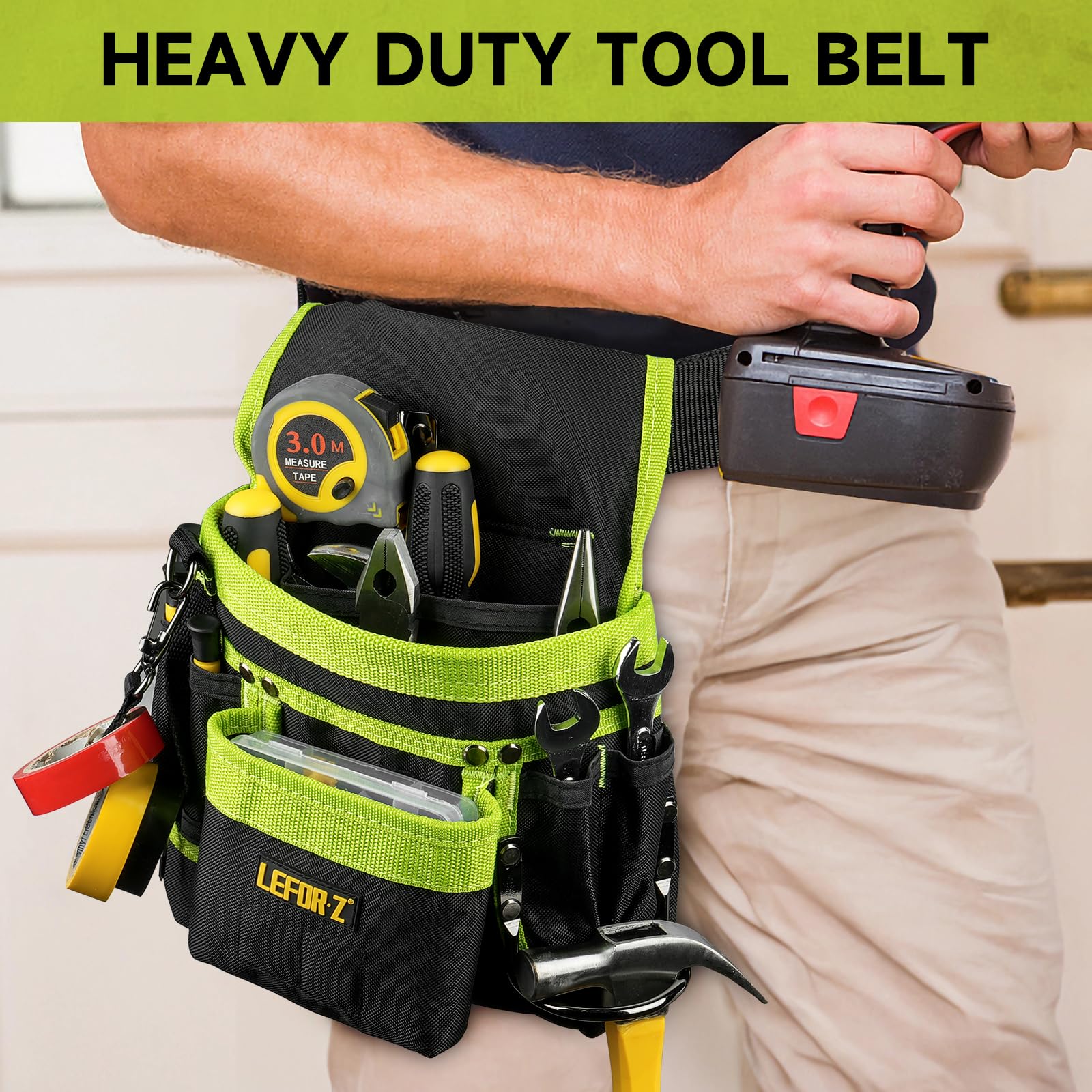 Black and green LEFOR·Z belt ideal for electricians and carpenters