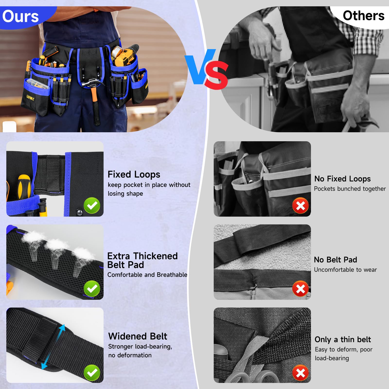 LEFORZ tool belt with detachable pockets for customizable tool setup.