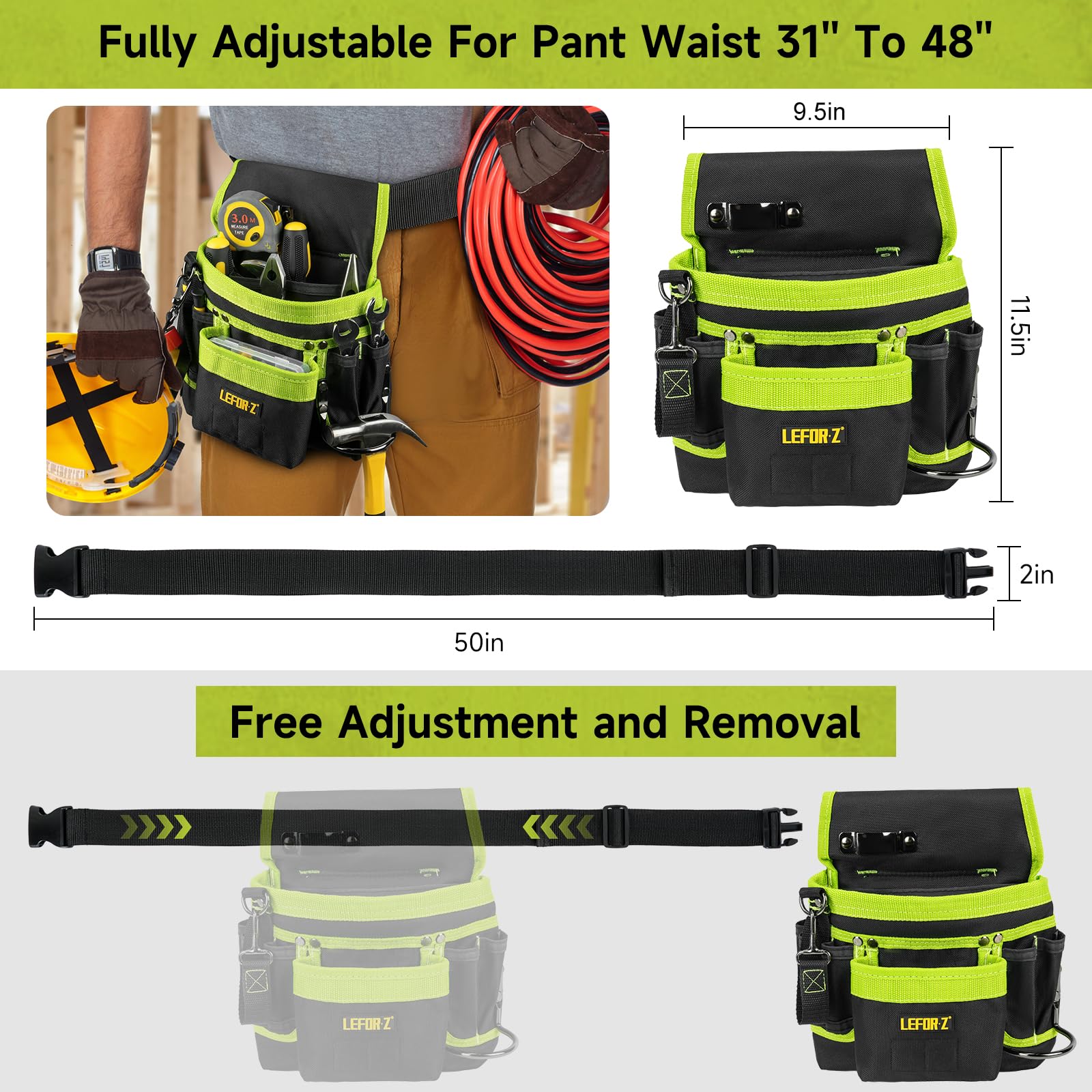 Detachable pockets on LEFOR·Z belt for flexible tool placement