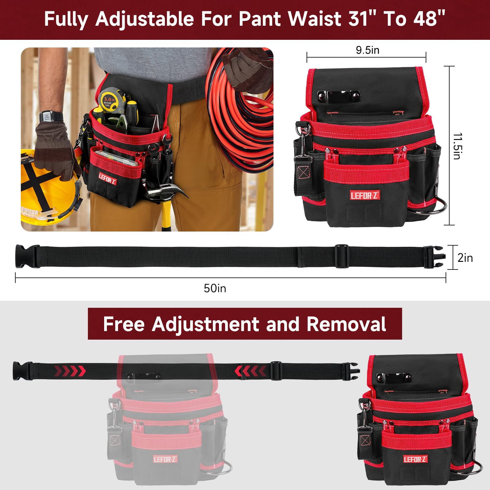 LEFOR·Z detachable pockets belt lets you reposition tools for comfort.