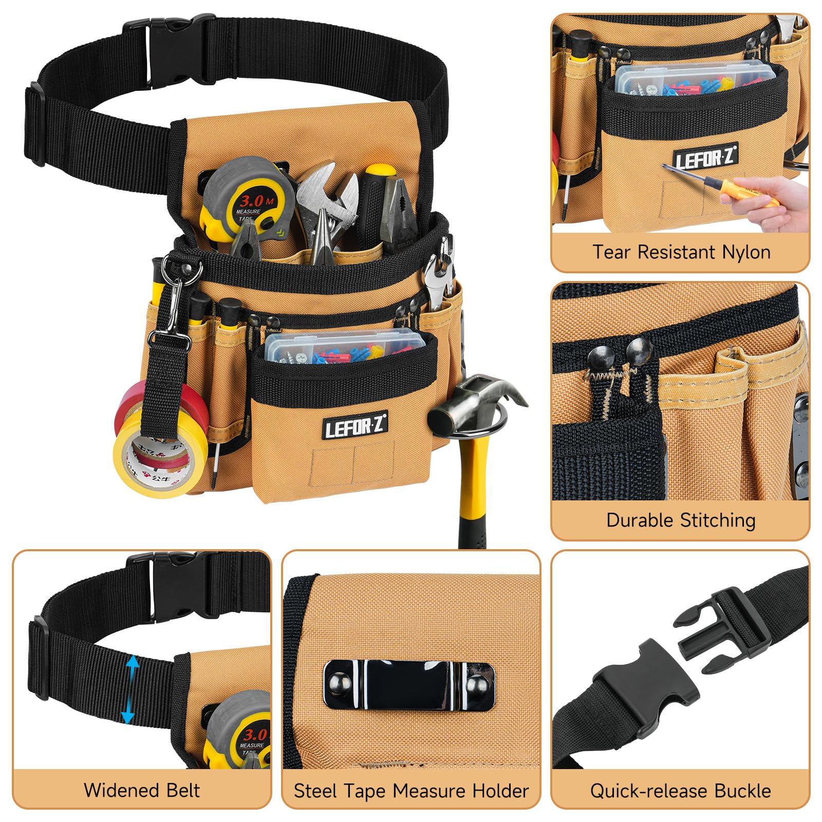 LEFOR·Z hammer hole and tape tether keep essential tools handy.