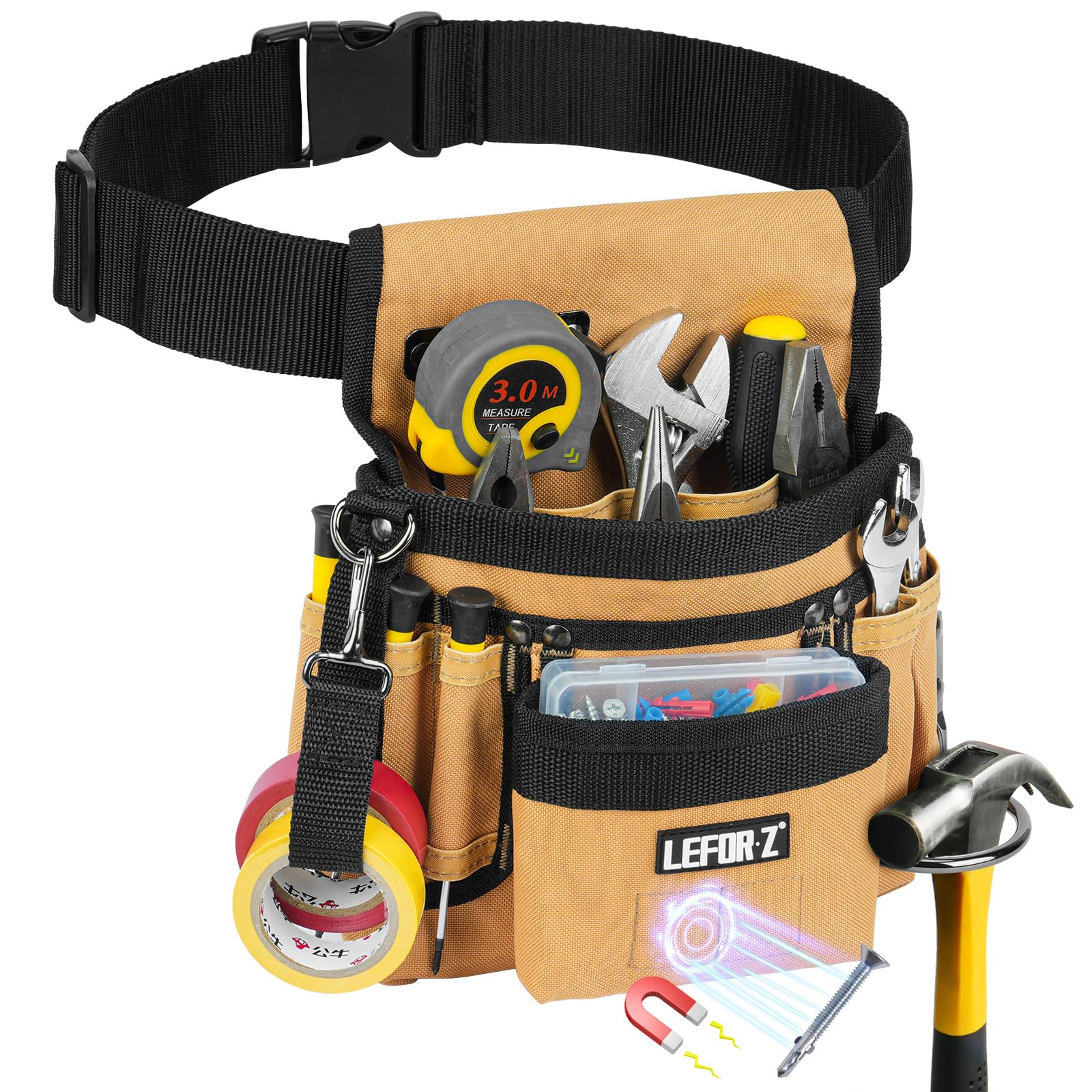 LEFOR·Z tool belt with magnet pouch and 14 pockets for organization.