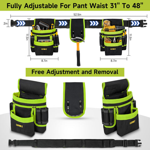 LEFOR·Z tool belt magnetic pouches front for quick screw and nail access.